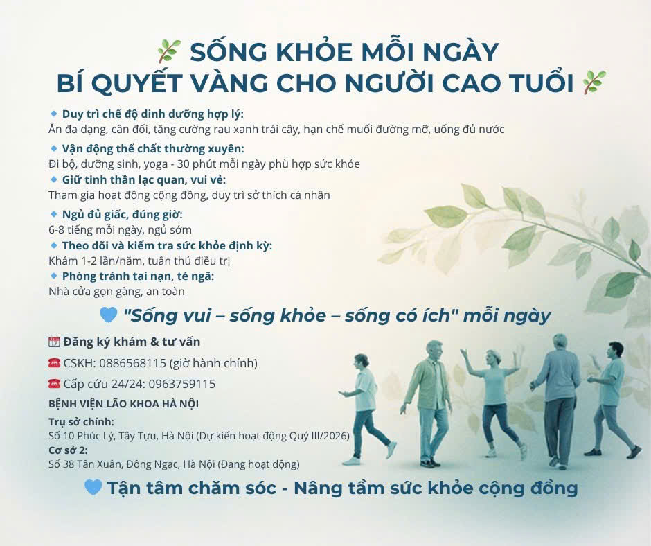 Bệnh viện Lão khoa Hà Nội khuyến cáo bí quyết sống khỏe mỗi ngày cho người cao tuổi