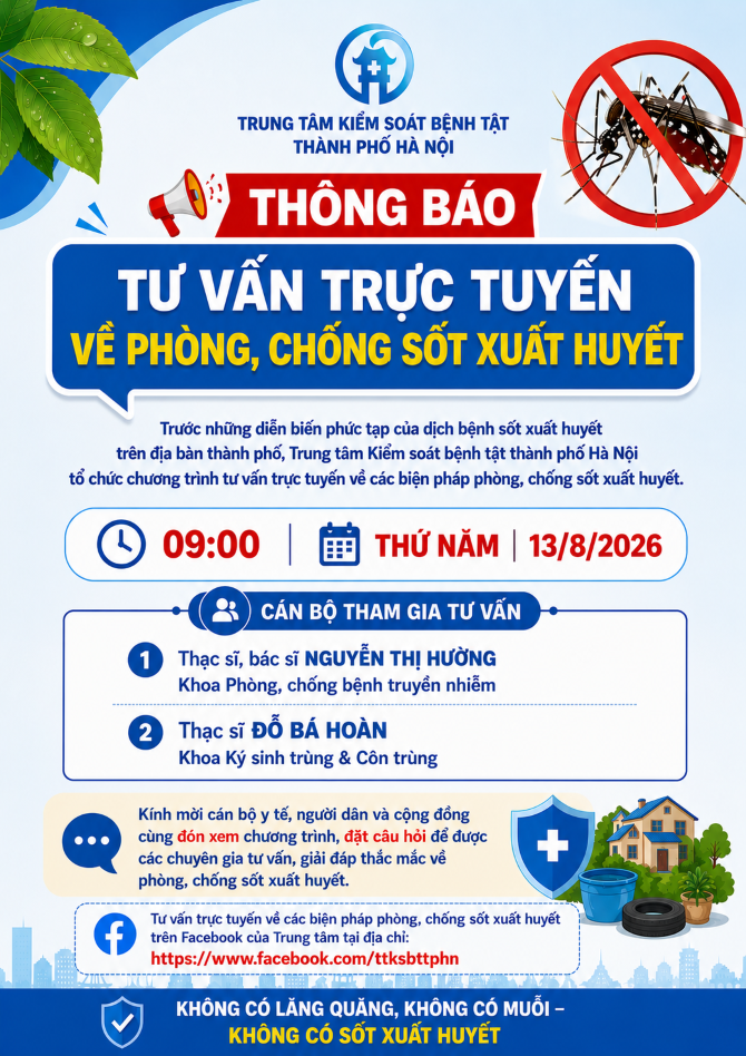 Tư vấn trực tuyến về phòng, chống dịch bệnh sốt xuất huyết